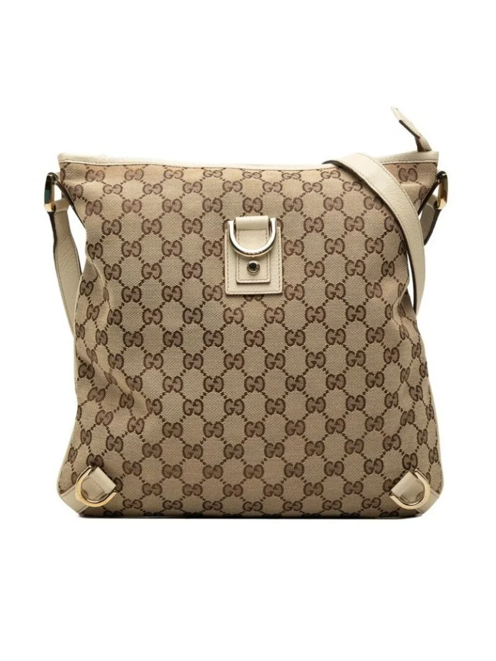 Gucci GG Canvas Abbey Crossbody Shoulder Bag Beige Ivory Leather